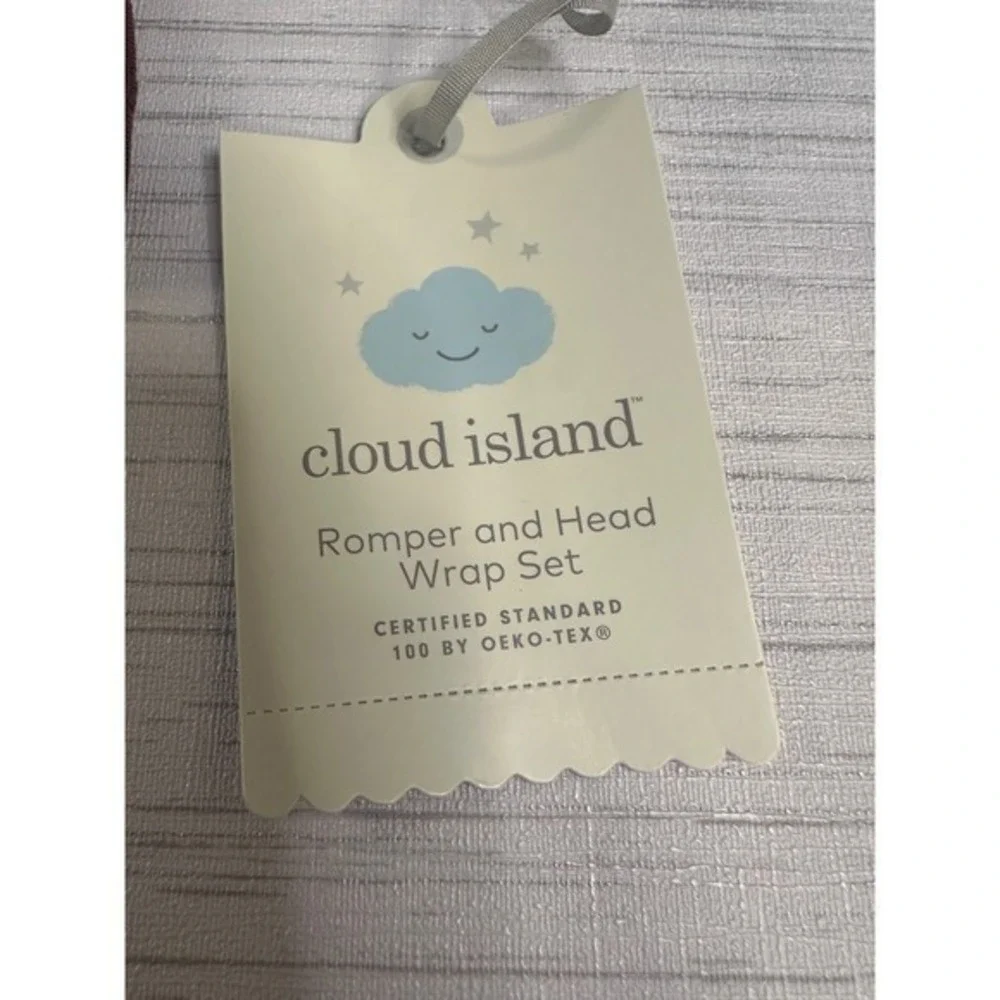 Cloud Island Baby Girls Romper Head Wrap Set 12M Maroon Striped Ribbed Knit NWT